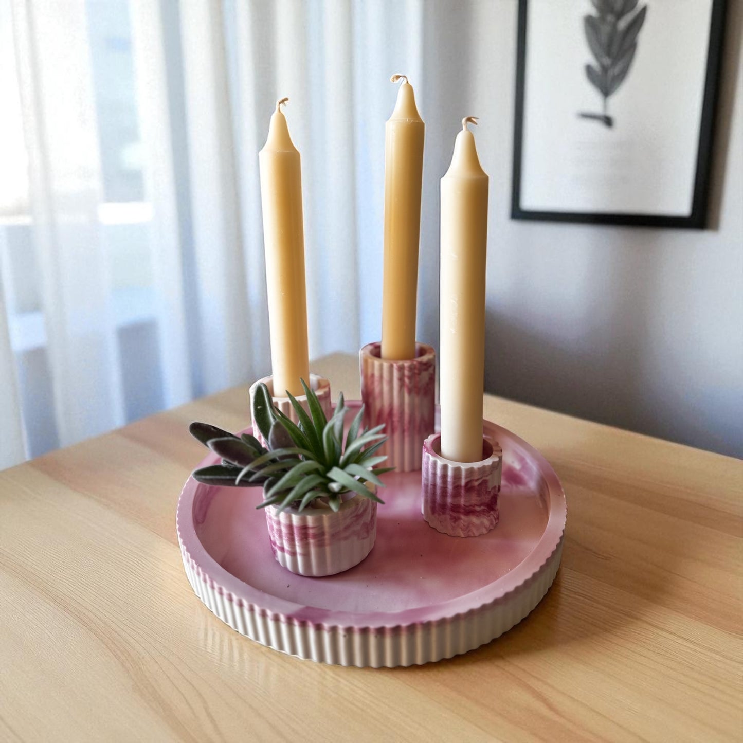 Set Porta Candele con Vassoio e Piantina Decorativa