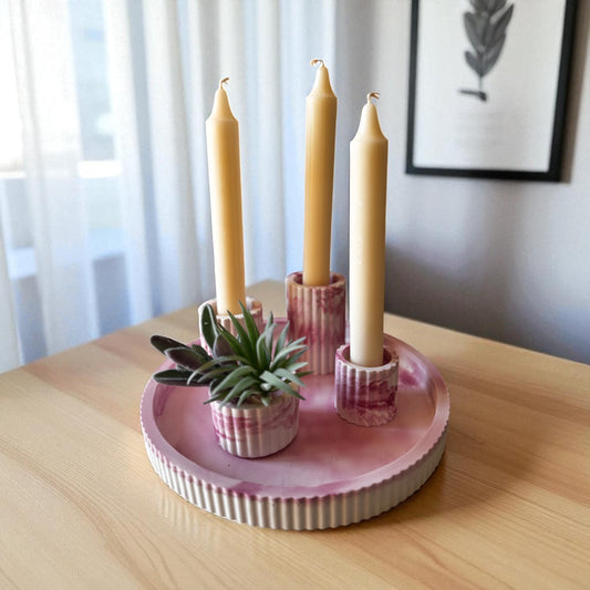 Set Porta Candele con Vassoio e Piantina Decorativa